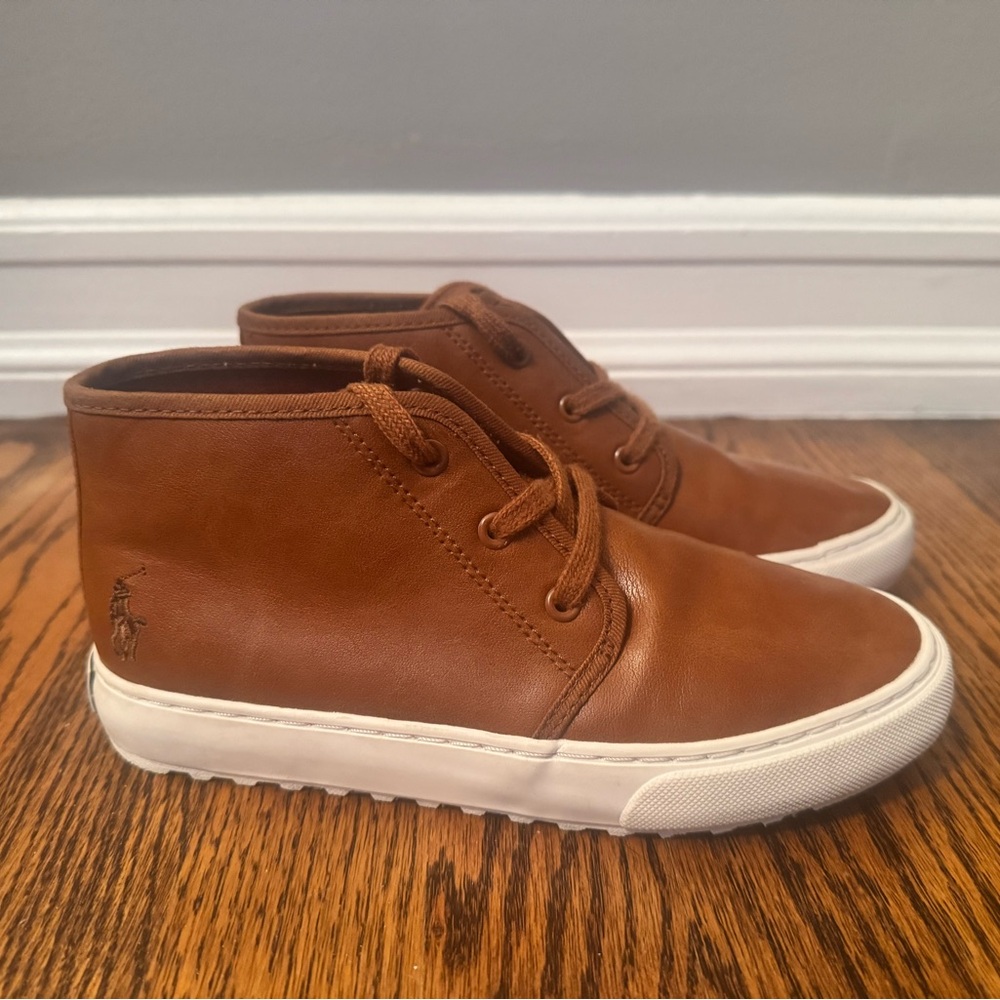 Polo Ralph Lauren brown faux leather boots boys sz 2Y